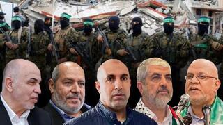 De derecha a izquierda: Nizar Awadallah, Khal Mashaal, Zaher Jabarin, Khalil al-Haya, Muhammad Darwish. 