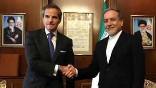 El director del OIEA saluda al canciller iraní. 