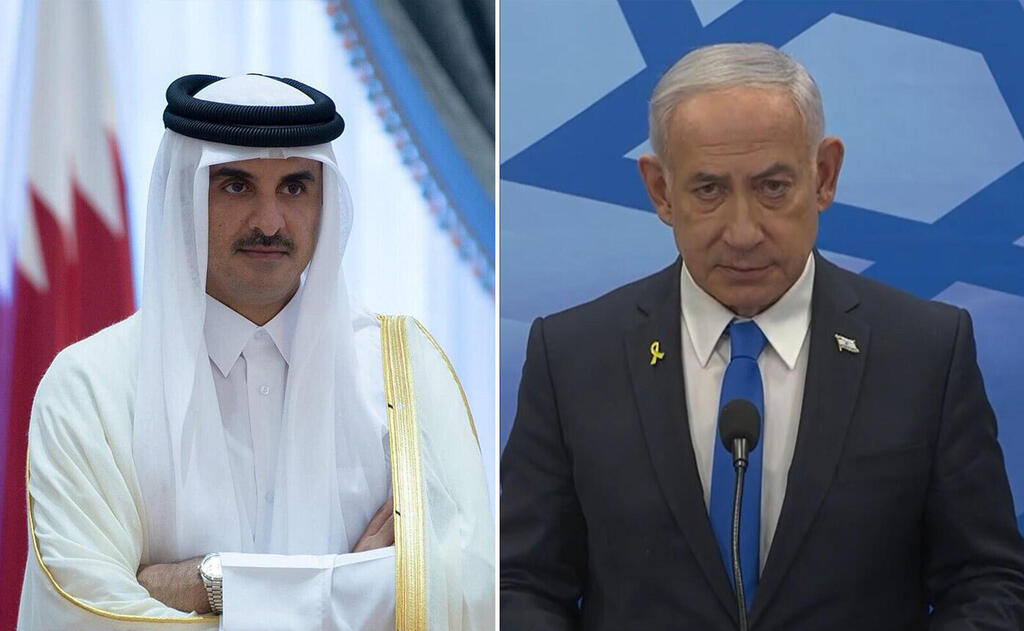رئيس وزراء اسرائيل نتنياهو وأمير قطر تميم بن حمد آل ثاني