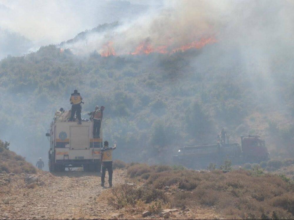 حريق اللاذقية يتوسع مجدداً بفعل الرياح رغم تعبئة 150 فريق إطفاء (تصوير: الإخبارية السورية) حريق اللاذقية يتوسع مجدداً بفعل الرياح رغم تعبئة 150 فريق إطفاء