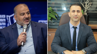 من اليمين: د. ثائر قزل رئيس بلدية المغار، د. منصور عباس رئيس القائمة الموحدة