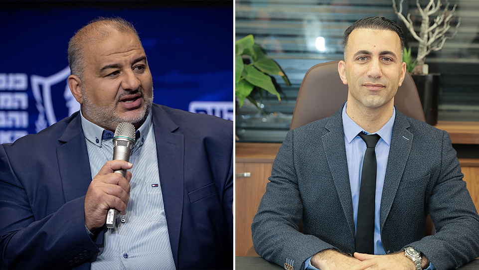 من اليمين: د. ثائر قزل رئيس بلدية المغار، د. منصور عباس رئيس القائمة الموحدة (وفق البند 27 أ من قانون الحقوق الأدبية (2007)) من اليمين: د. ثائر قزل رئيس بلدية المغار، د. منصور عباس رئيس القائمة الموحدة