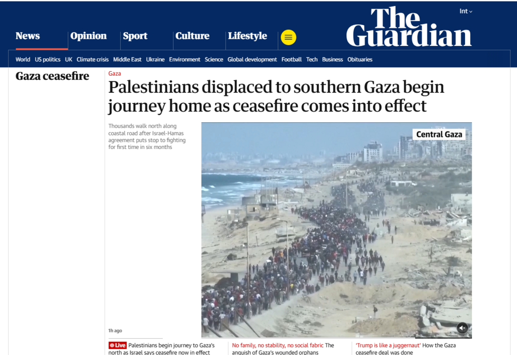 العنوان الرئيسي في الغارديان البريطاني (صورة شاشة) العنوان الرئيسي في الغارديان البريطاني