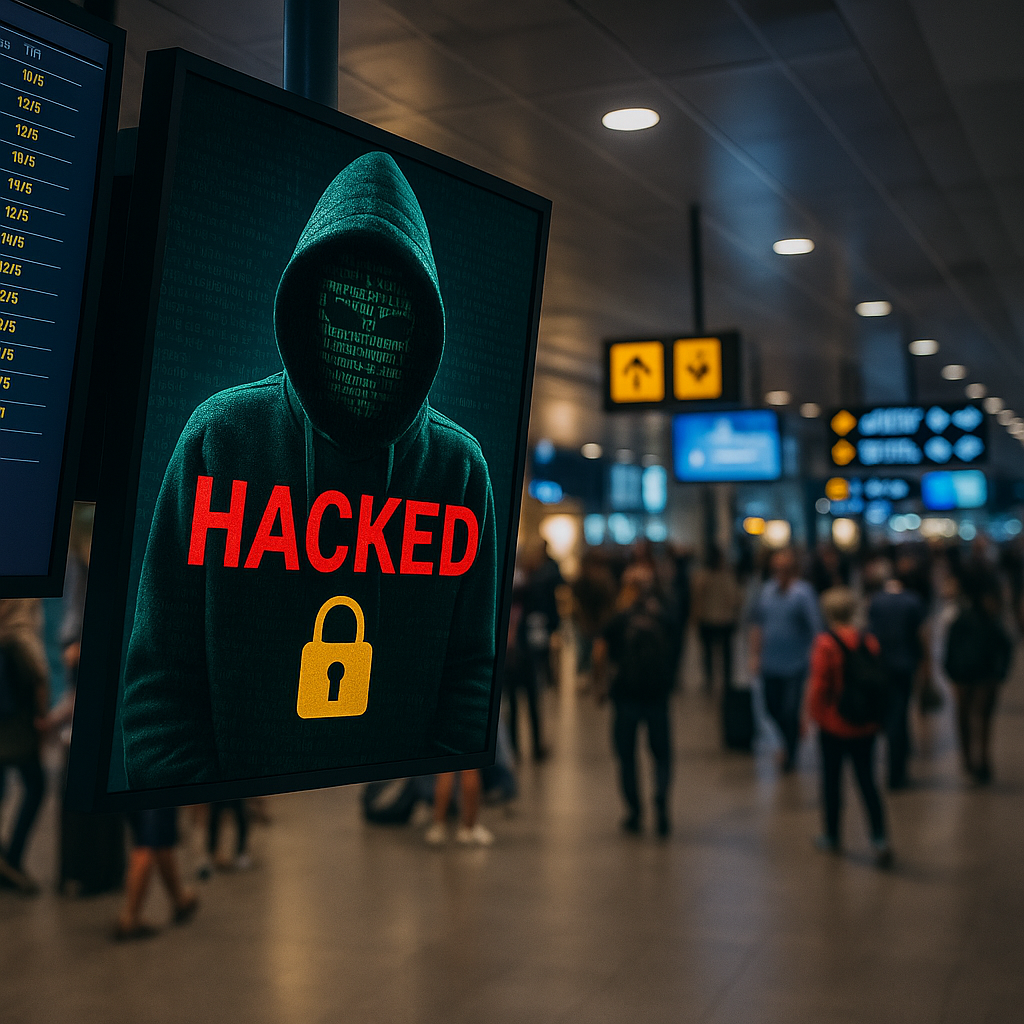 اختراق إلكتروني في عدة مطارات (chatgpt)  اختراق إلكتروني في مطار