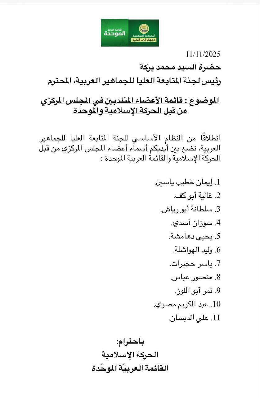 القائمة التي ارسلتها الموحدة بعد الاتفاق (الموحدة) القائمة التي ارسلتها الموحدة بعد الاتفاق