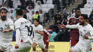 فرحة منتخب فلسطين بالفوز على منتخب قطر ضمن بطولة كأس العرب 