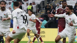 فرحة منتخب فلسطين بالفوز على منتخب قطر ضمن بطولة كأس العرب 