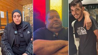 من اليسار: نسرين سالم والدة المرحوم رياض، محمد سالم والد المرحوم، وصورة المرحوم  رياض