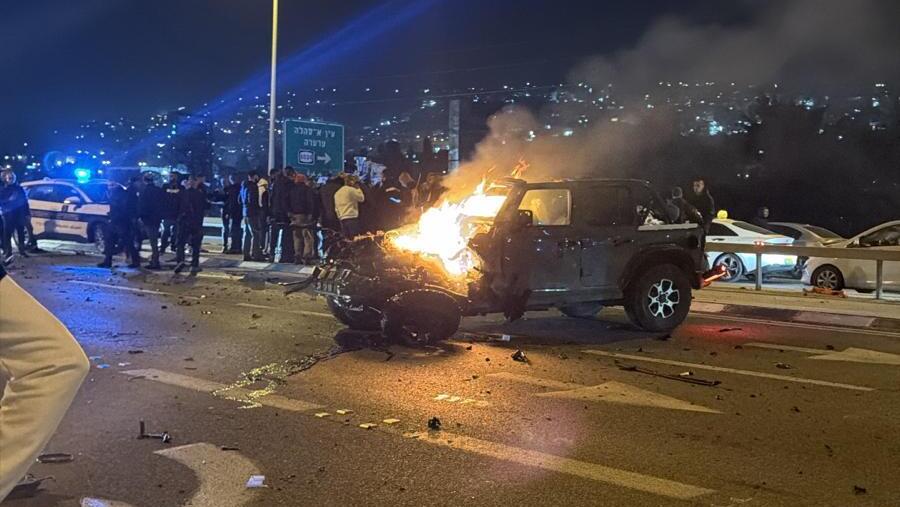 انفجار مركبة في وادي عارة