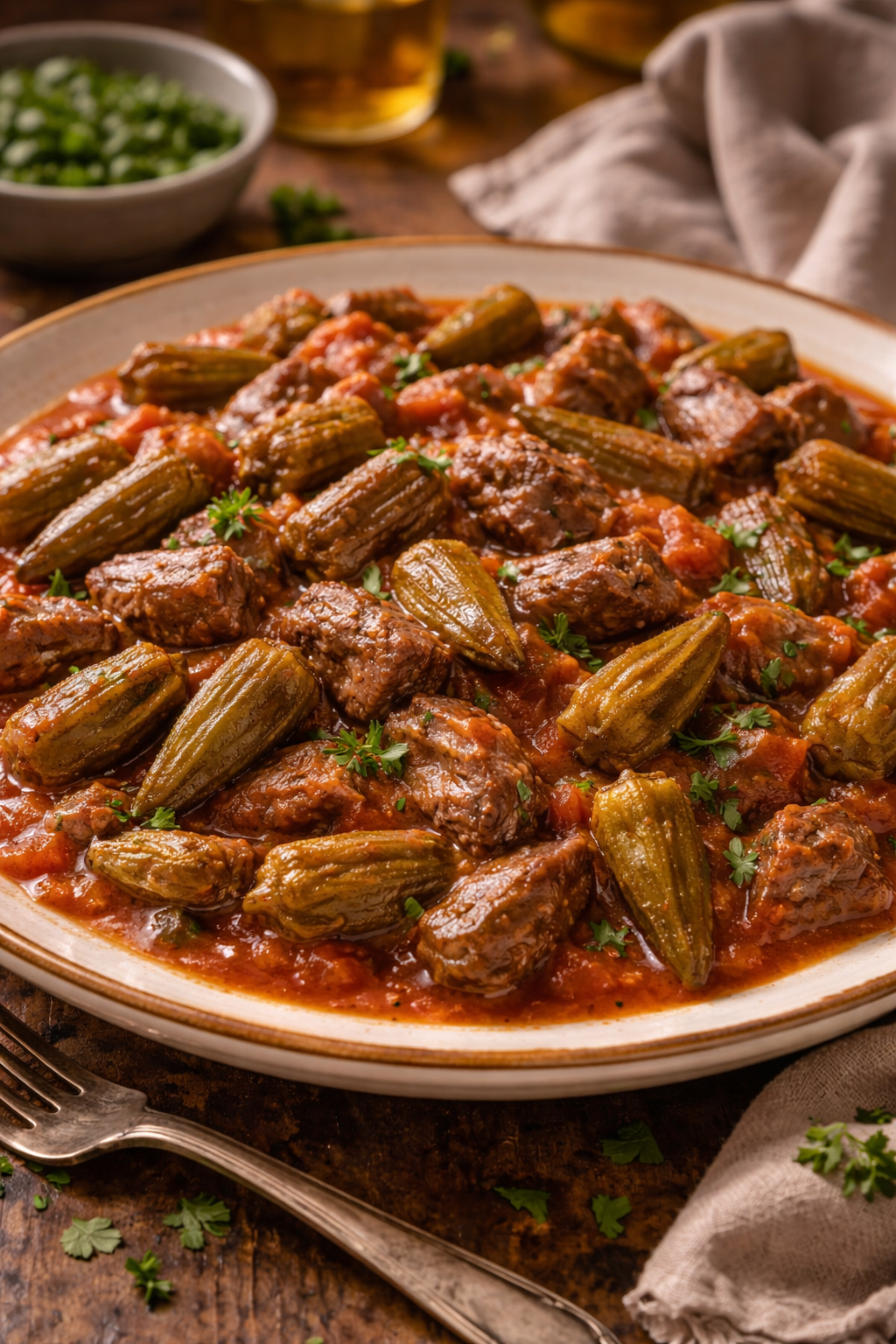 بامية باللحم وصلصة الطماطم (.) 5 أفكار أطباق رئيسية لمائدة رمضان