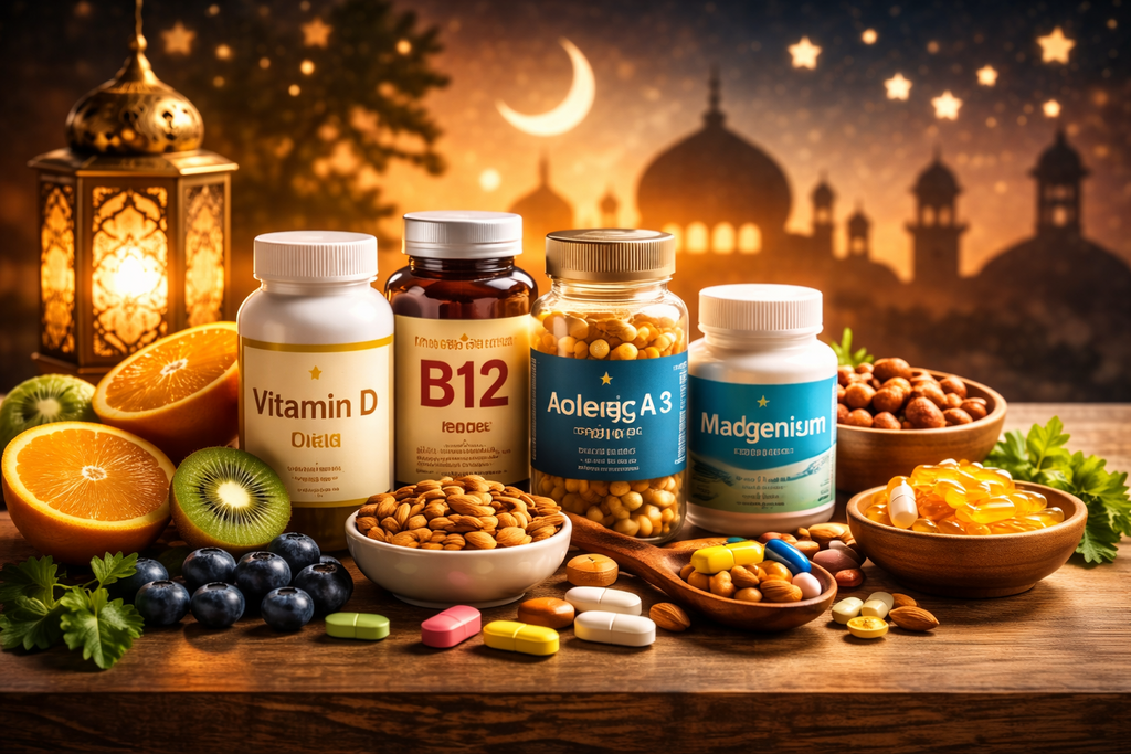 رمضان وصحة الجسم: فرصة ذهبية لإعادة الضبط (ذكاء صناعي) رمضان وصحة الجسم: متى تظهر آثار الفيتامينات والمكملات الغذائية على الصائمين؟