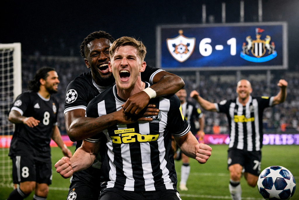 نيوكاسل يونايتد يسحق كاراباج بسداسية وجوردون يسجل رباعية تاريخية في دوري الأبطال