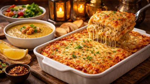 طبق اليوم التاسع من رمضان: لازانيا بالجبن والدجاج مع شوربة عدس