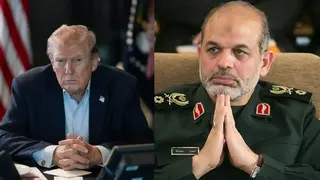 من اليمين:  أحمد وحيدي قائد الحرس الثوري الإيراني ، دونالد ترامب