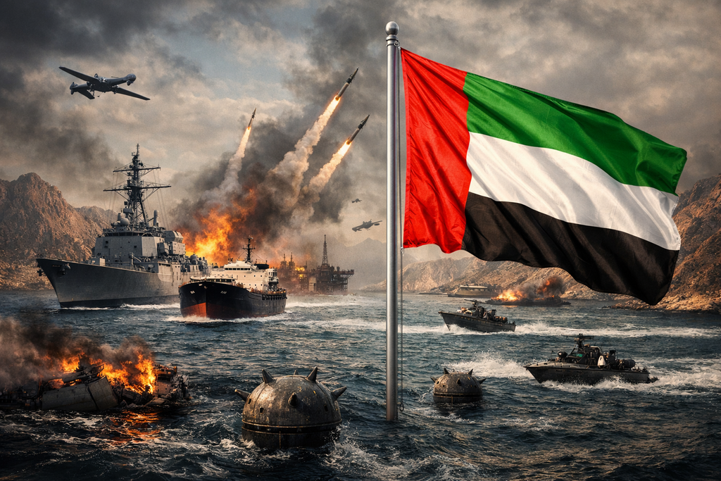 هل تنضم الإمارات لتحالف تأمين مضيق هرمز؟ (صورة موّلدة بالذكاء الاصطناعي) هل تنضم الإمارات لتحالف تأمين مضيق هرمز؟