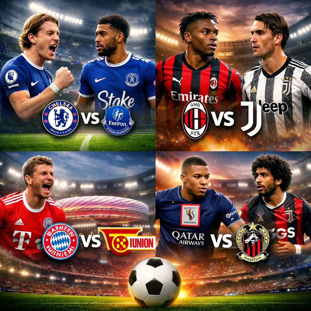 صدامات قوية في أوروبا: تشيلسي أمام إيفرتون ومواجهات حاسمة لميلان ويوفنتوس