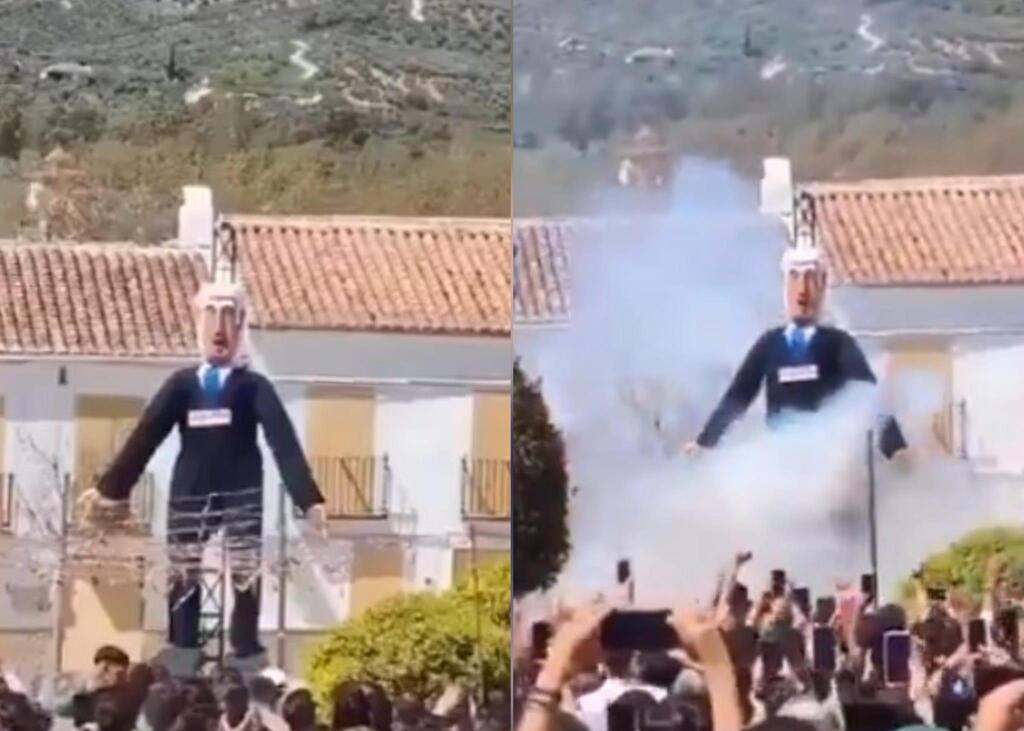 إحراق دُمية لنتنياهو خلال احتفالات الفصح في اسبانيا 