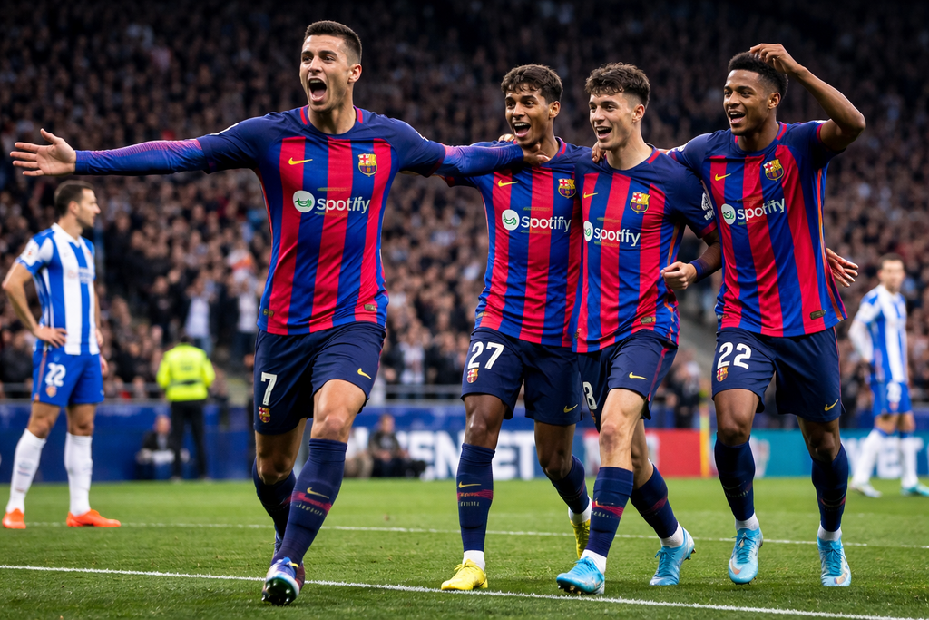 برشلونة يكتسح إسبانيول في ديربي كتالونيا ويقترب من لقب الليغا (Chatgpt) برشلونة يكتسح إسبانيول في ديربي كتالونيا ويقترب من لقب الليغا