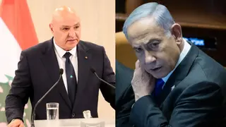 من اليمين نتنياهو، عون