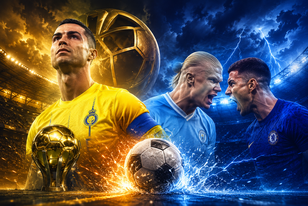 الملاعب تشتعل: رونالدو يحلم بالمجد الآسيوي وصدام ناري بين تشيلسي والسيتي (AI) الملاعب تشتعل: رونالدو يحلم بالمجد الآسيوي وصدام ناري بين تشيلسي والسيتي