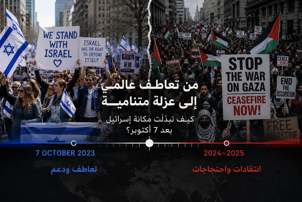 من تعاطف عالمي إلى عزلة متنامية.. كيف تبدلت مكانة إسرائيل بعد 7 أكتوبر؟ (AI) من تعاطف عالمي إلى عزلة متنامية.. كيف تبدلت مكانة إسرائيل بعد 7 أكتوبر؟