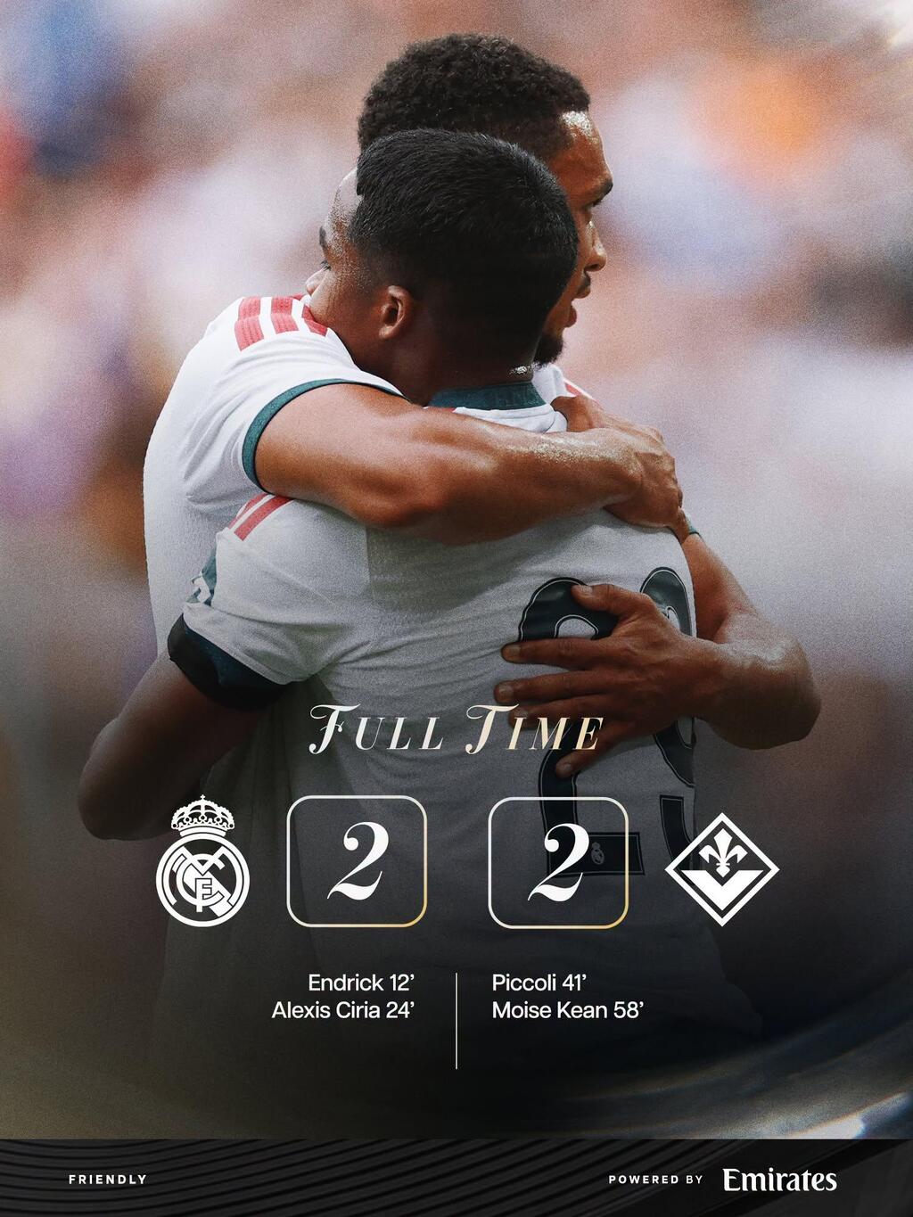 ريال مدريد يهدر تقدمه ويتعادل مع فيورنتينا في مباراة ودية مثيرة (الصفحة الرسمية لنادي ريال مدريد) ريال مدريد يهدر تقدمه ويتعادل مع فيورنتينا في مباراة ودية مثيرة