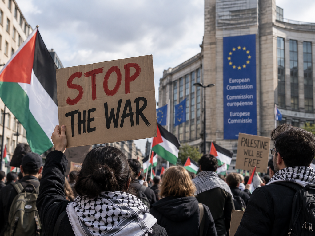 تظاهرة داعمة لفلسطين أمام مقر المفوضية الأوروبية (AI) "العلاقات العامة لا تكفي"